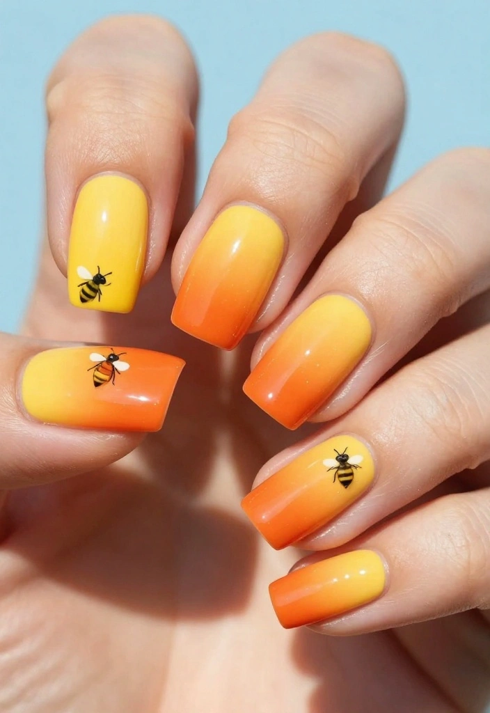 20 Inspiring Bee Nails Ideas To Sweeten Your Look This Season! - 4. Ombre Bee Delight 1