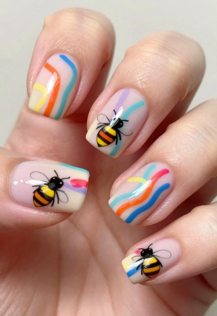 20 Inspiring Bee Nails Ideas To Sweeten Your Look This Season! - 8. Abstract Bee Lines 1