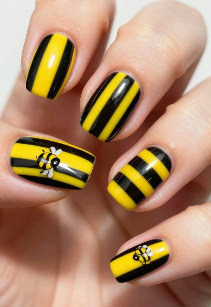 20 Inspiring Bee Nails Ideas To Sweeten Your Look This Season! - 9. Black & Yellow Stripes 1