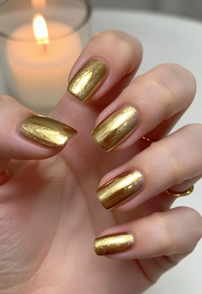20 Mirror Nails Styles That Will Have Everyone Asking 'Where Did You Get That?' - 10. Gold Mirror Nails 1