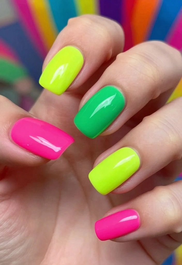 20 Mirror Nails Styles That Will Have Everyone Asking 'Where Did You Get That?' - 17. Neon Mirror Nails 1