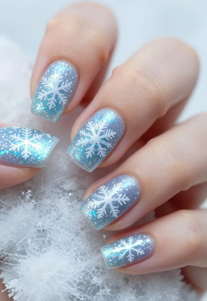 20 Must-Try Nail Noel Ideas for the Ultimate Holiday Manicure (You’ll Want #15!) - 1. Shimmering Snowflakes 1