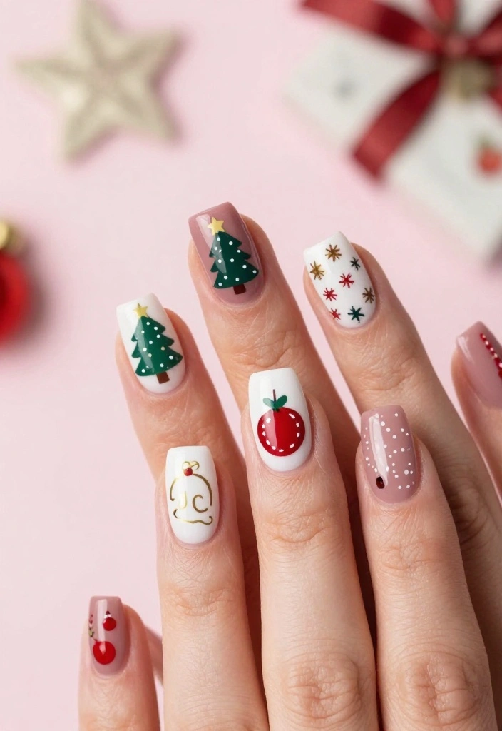 20 Must-Try Nail Noel Ideas for the Ultimate Holiday Manicure (You’ll Want #15!) - 19. Vintage Holiday Icons 1