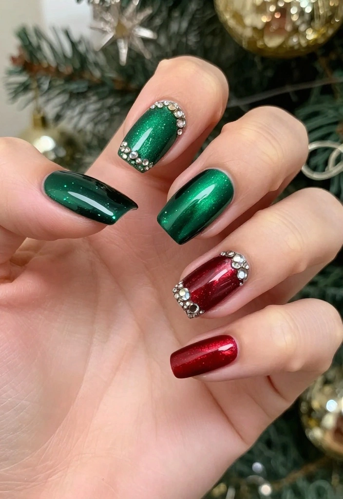 20 November Nail Designs That Are Perfect for Every Autumn Occasion! - 10. Holiday Glam with Jewels 1
