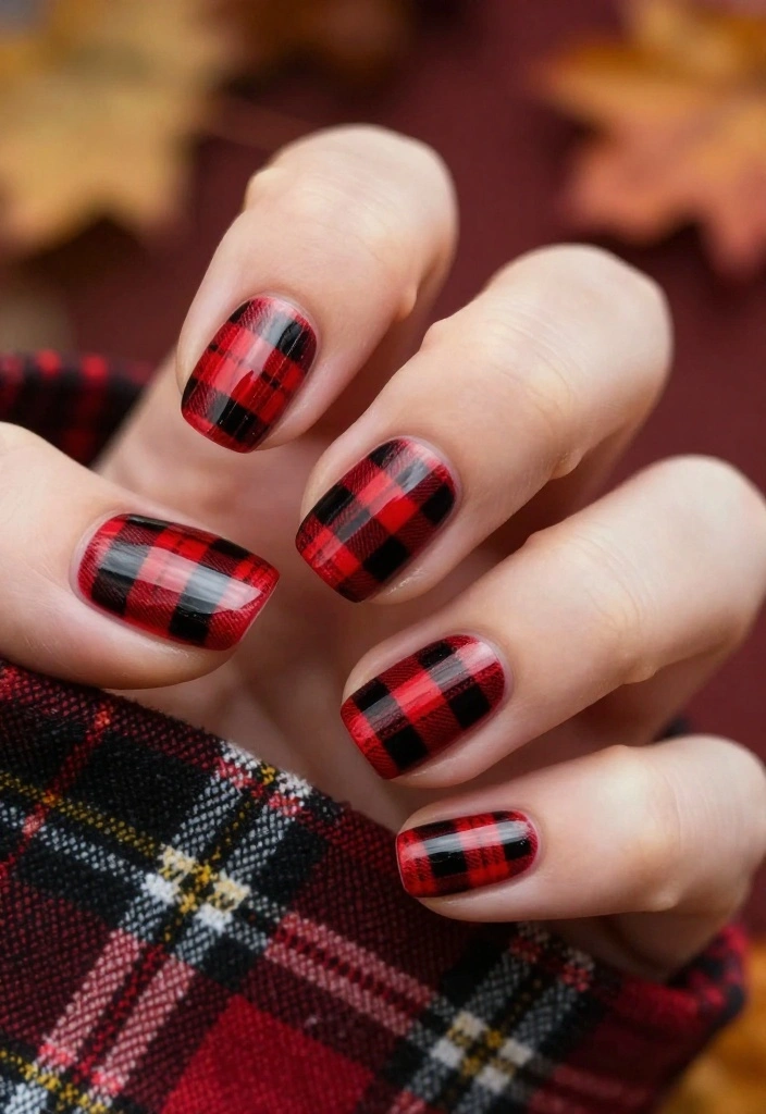 20 November Nail Designs That Are Perfect for Every Autumn Occasion! - 13. Seasonal Plaid Patterns 1