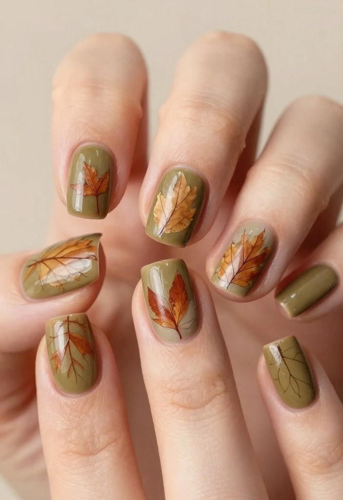 20 November Nail Designs That Are Perfect for Every Autumn Occasion! - 15. Simple Leaf Prints 1