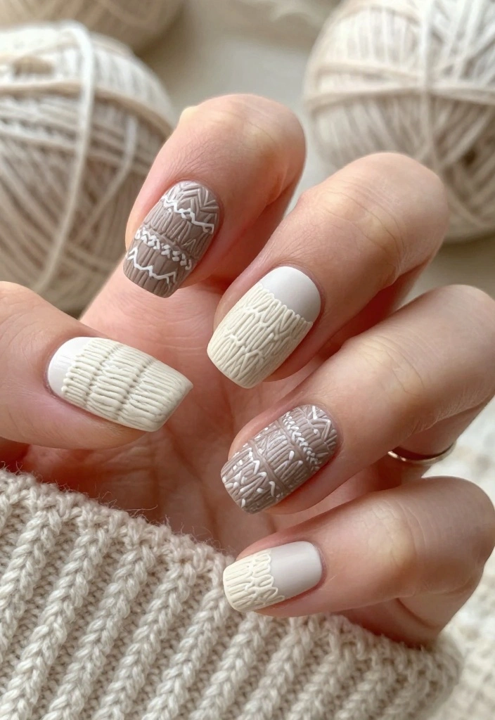 20 November Nail Designs That Are Perfect for Every Autumn Occasion! - 2. Cozy Sweater Patterns 1