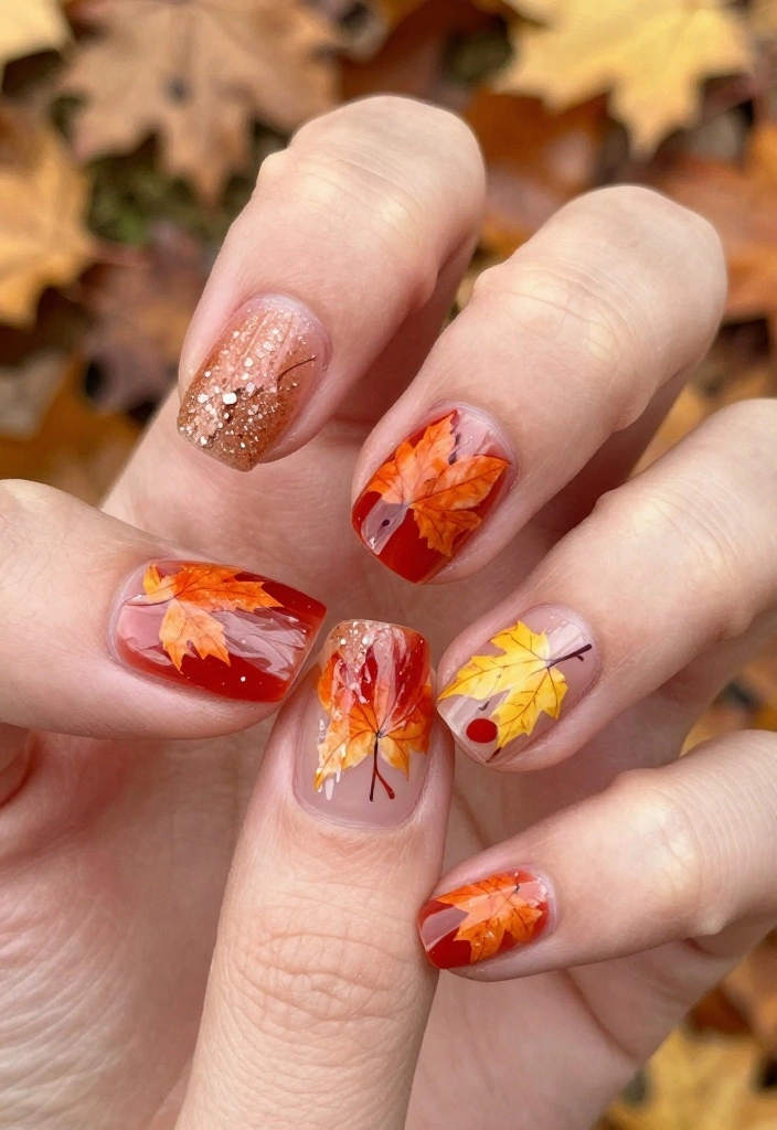 20 November Nail Designs That Are Perfect for Every Autumn Occasion! - 4. Autumn Leaf Details 1