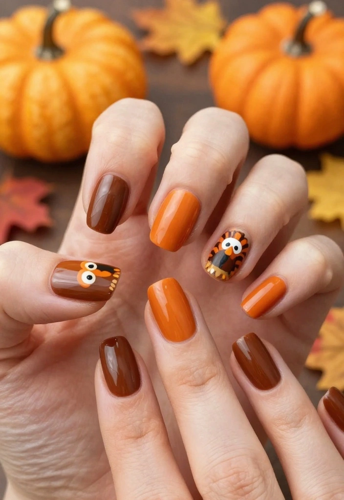 20 November Nail Designs That Are Perfect for Every Autumn Occasion! - 9. Thanksgiving Turkey Theme 1