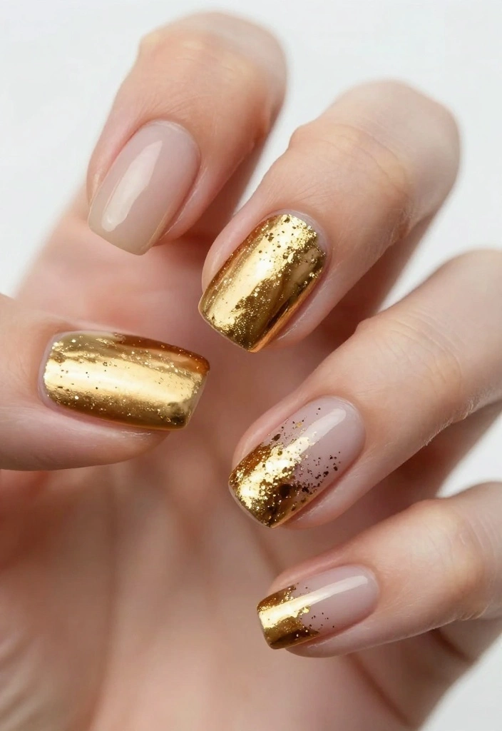 20 Stunning Gold Acrylic Nail Designs That Will Make You Shine! - 10. Gold Foil and Negative Space 1