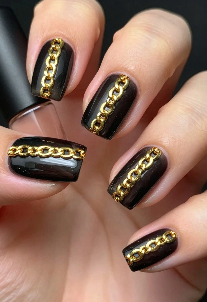20 Stunning Gold Acrylic Nail Designs That Will Make You Shine! - 13. Gold Chains Design 1