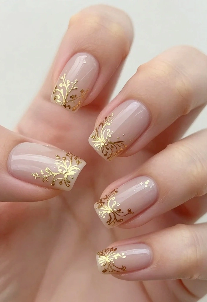 20 Stunning Gold Acrylic Nail Designs That Will Make You Shine! - 19. Dainty Gold Patterns 1