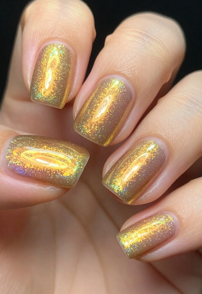 20 Stunning Gold Acrylic Nail Designs That Will Make You Shine! - 20. Gold Holographic Nail Art 1