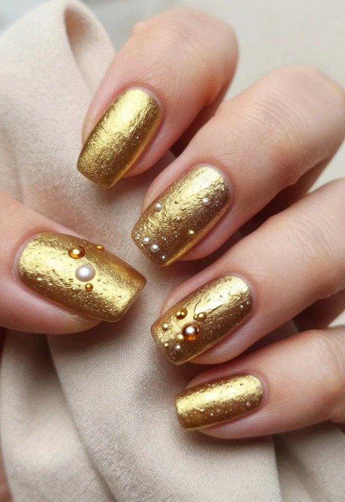 20 Stunning Gold Acrylic Nail Designs That Will Make You Shine! - 6. Textured Gold Nail Art 1