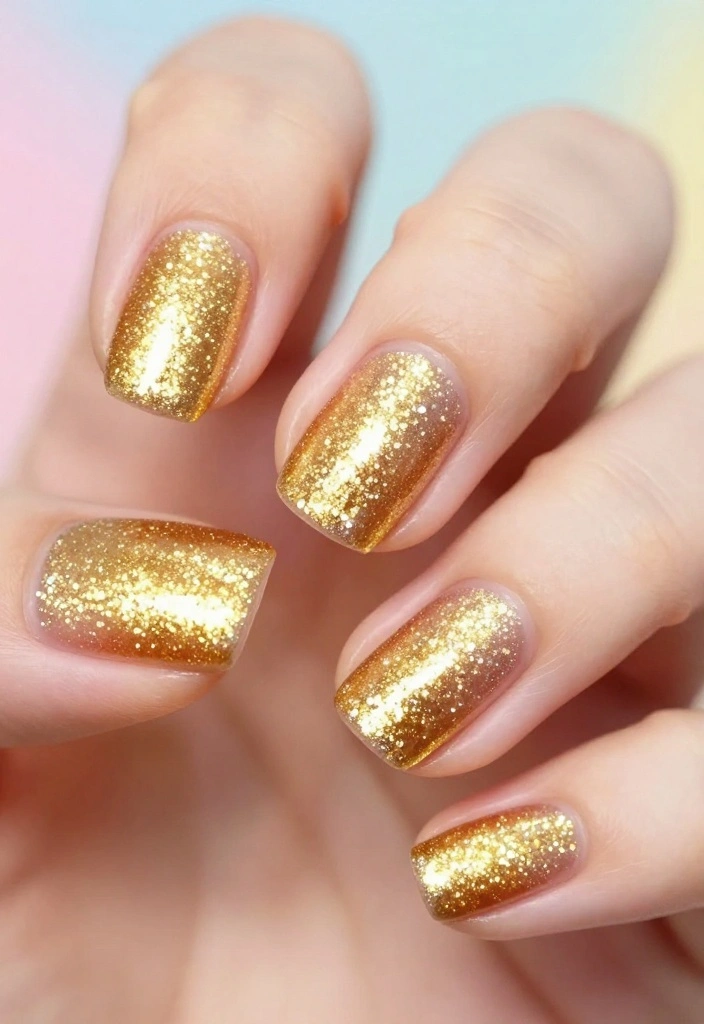 20 Stunning Gold Acrylic Nail Designs That Will Make You Shine! - 8. Glitter Gradient 1