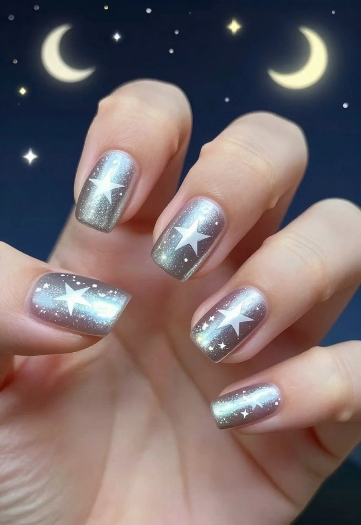 20 Trendy Chrome Christmas Nails That Will Elevate Your Holiday Style! - 18. Twinkling Stars 1