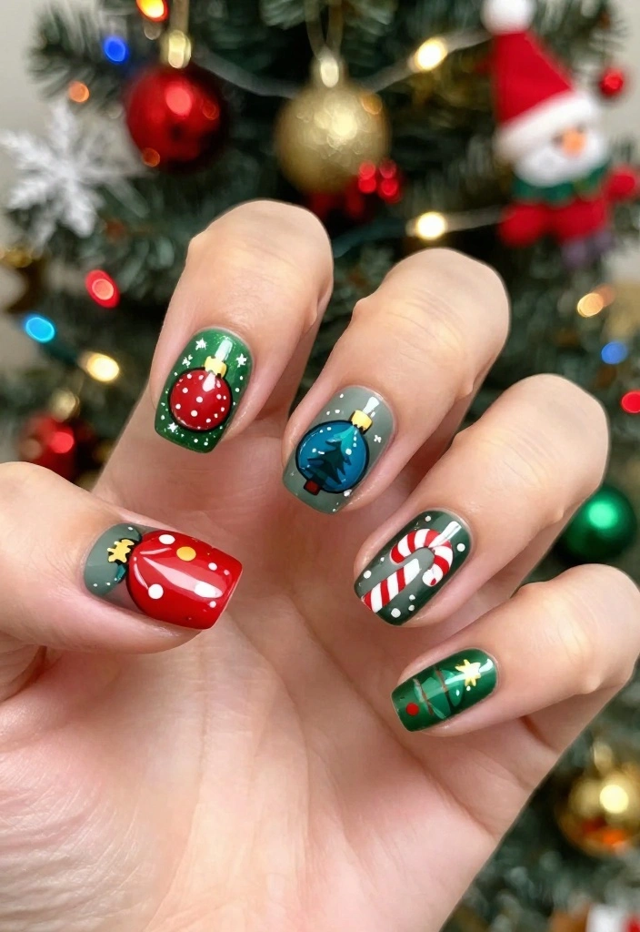 20 Trendy Chrome Christmas Nails That Will Elevate Your Holiday Style! - 20. Fun Holiday Mix 1