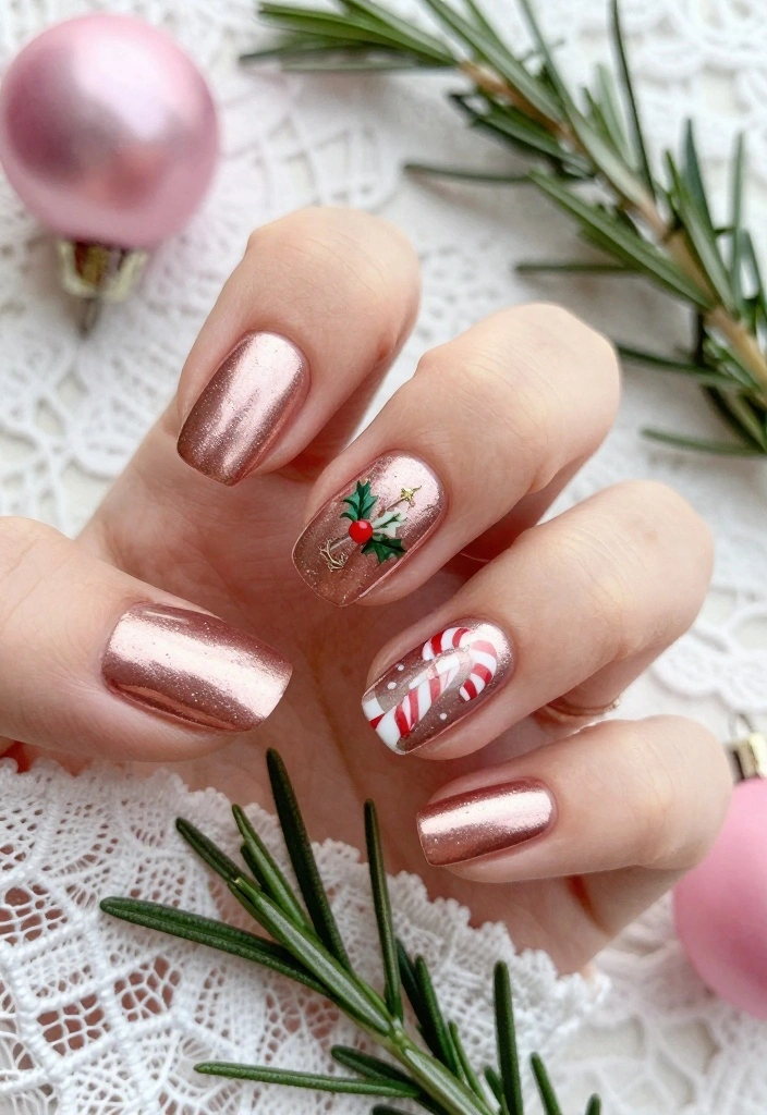 20 Trendy Chrome Christmas Nails That Will Elevate Your Holiday Style! - 5. Rose Gold Dreams 1