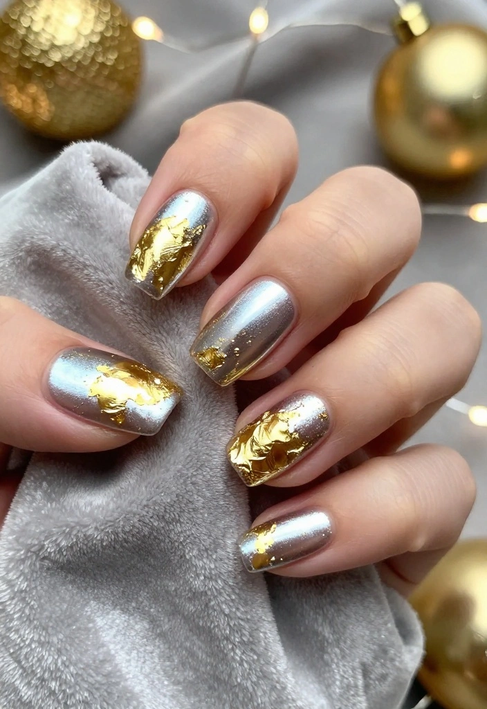 20 Trendy Chrome Christmas Nails That Will Elevate Your Holiday Style! - 7. Gold Foil Accents 1