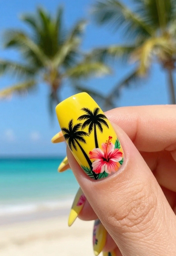 20 Vibrant Yellow Nail Art Combos That Will Make Your Nails the Center of Attention! - 11. Tropical Vibes 1