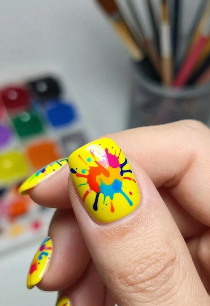 20 Vibrant Yellow Nail Art Combos That Will Make Your Nails the Center of Attention! - 17. Artistic Splatter 1