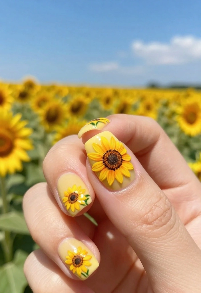 20 Vibrant Yellow Nail Art Combos That Will Make Your Nails the Center of Attention! - 2. Sunflower Chic 1
