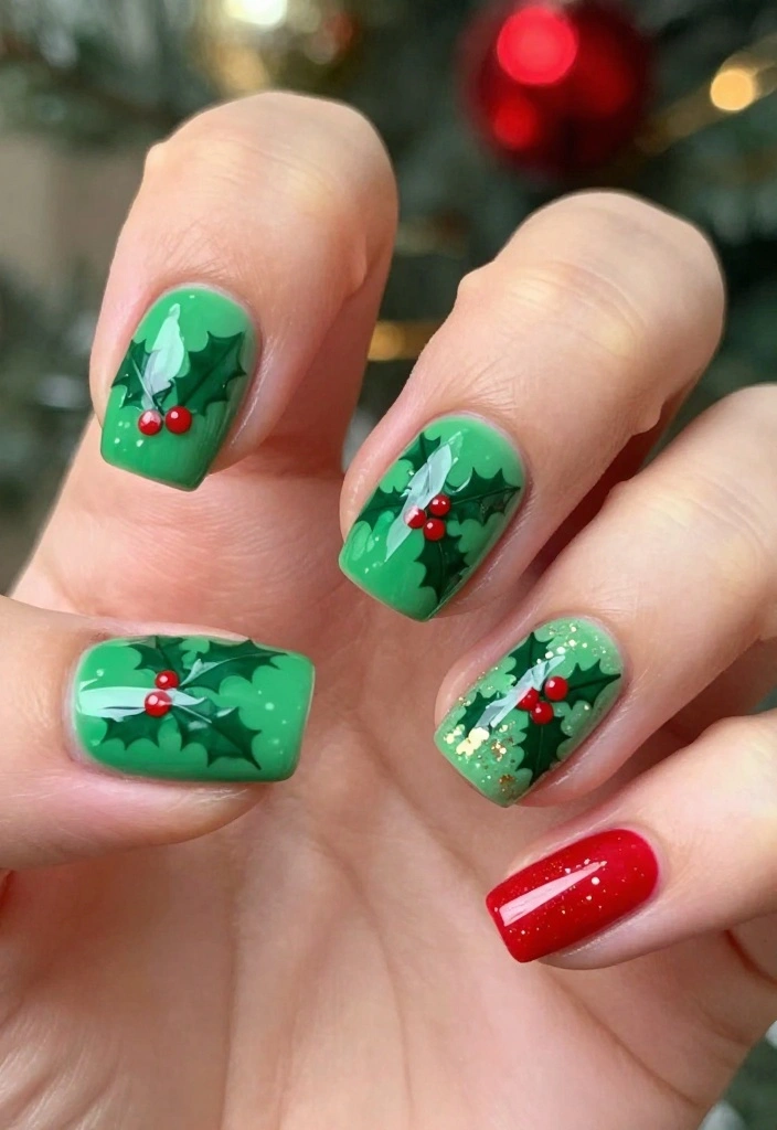21 Adorable Christmas Nail Designs You’ll Want to Show Off at Every Holiday Party! - 15. Holly Jolly Nails 1