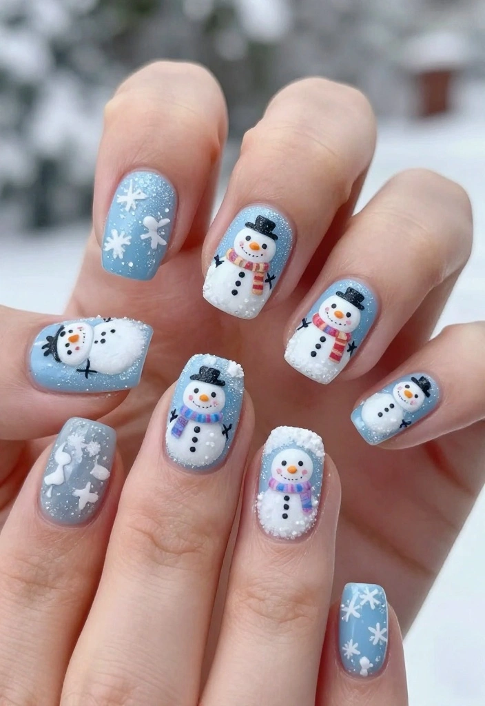 21 Adorable Christmas Nail Designs You’ll Want to Show Off at Every Holiday Party! - 18. Frosty Snowman Nails 1