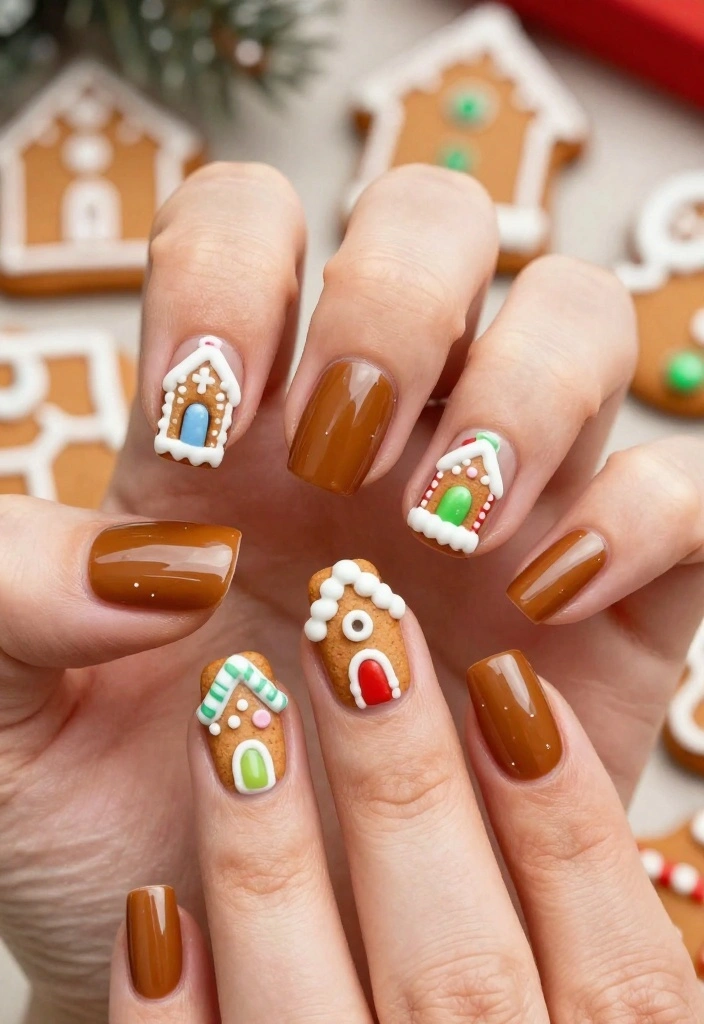 21 Adorable Christmas Nail Designs You’ll Want to Show Off at Every Holiday Party! - 5. Gingerbread House Delight 1