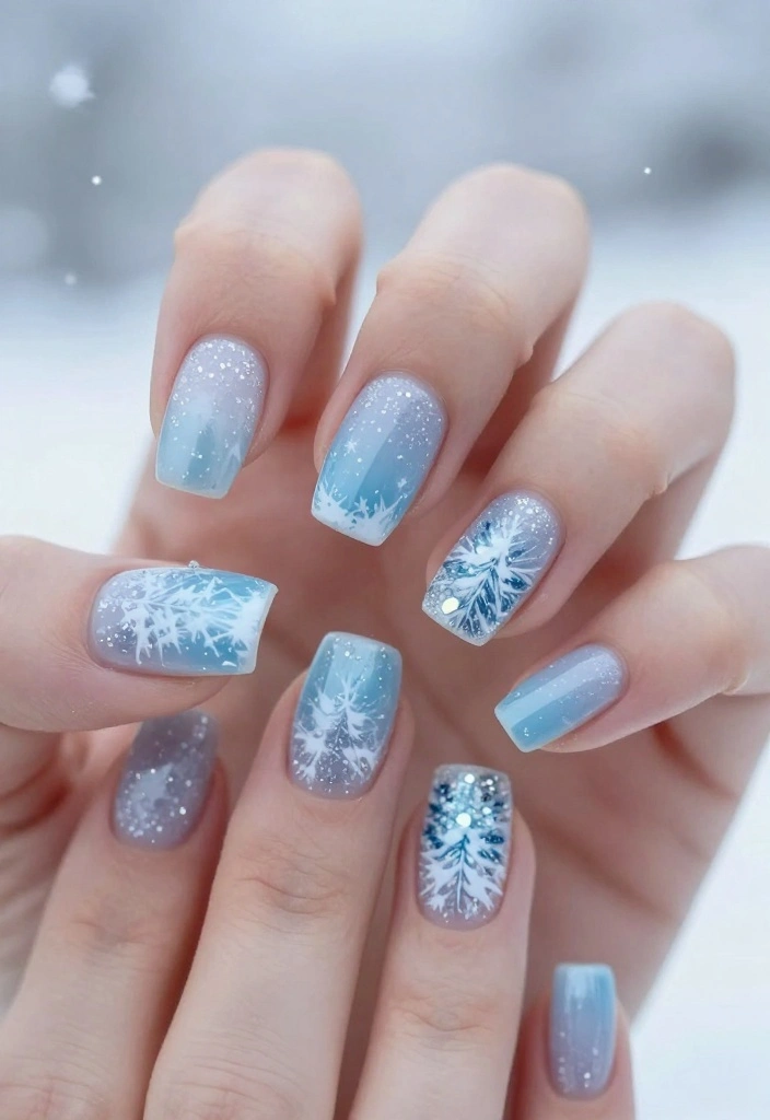 21 Adorable Christmas Nail Designs You’ll Want to Show Off at Every Holiday Party! - 6. Winter Wonderland Ombré 1