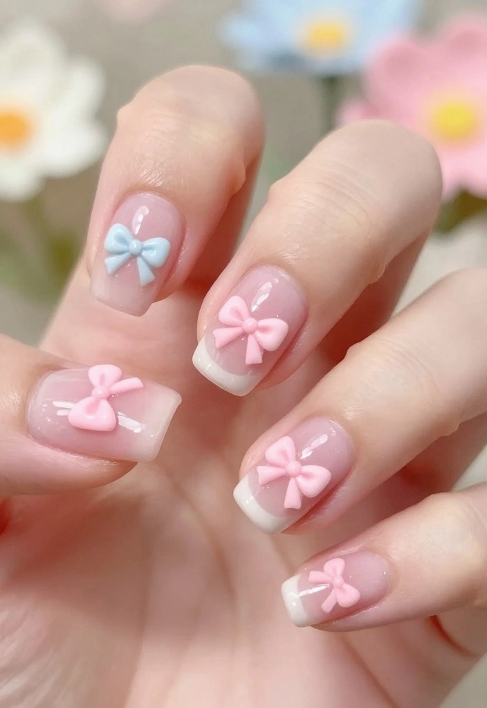 21 Bow Nail Designs That Will Make You the Center of Attention (Check Out #3!) - 1. Cute Pastel Bow 1