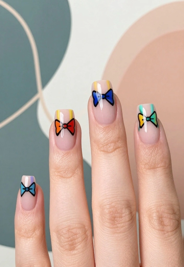 21 Bow Nail Designs That Will Make You the Center of Attention (Check Out #3!) - 13. Geometric Bow Designs 1