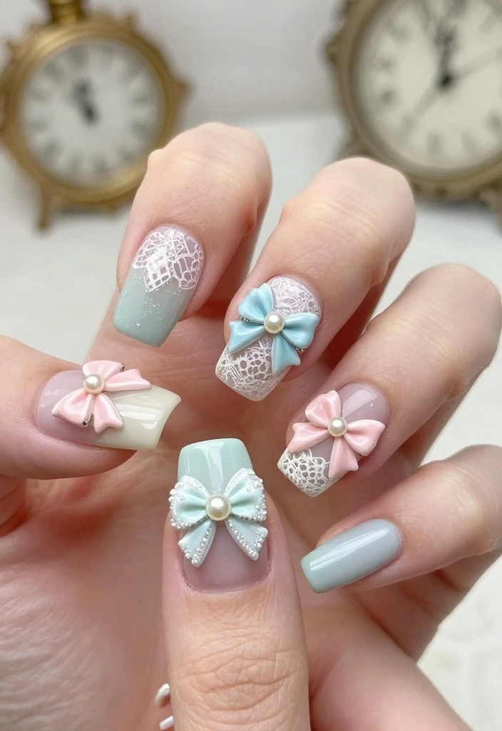 21 Bow Nail Designs That Will Make You the Center of Attention (Check Out #3!) - 14. Vintage Bow Nails 1
