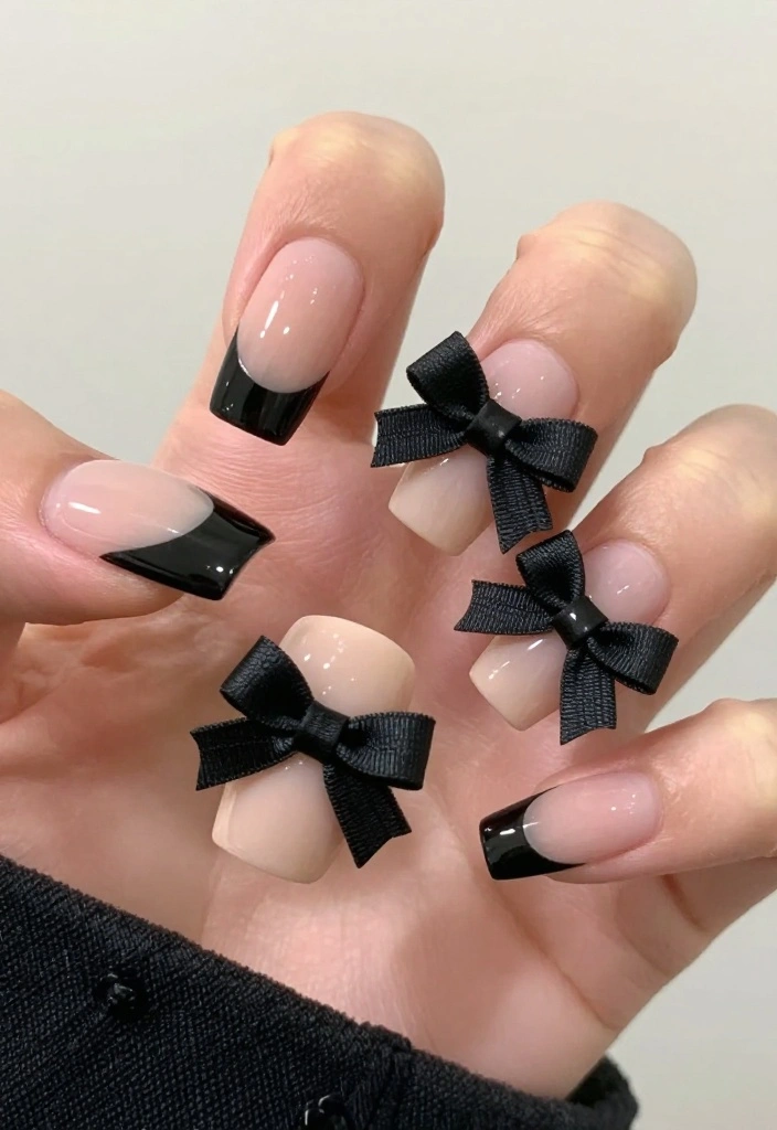 21 Bow Nail Designs That Will Make You the Center of Attention (Check Out #3!) - 2. Bold Black Bows 1