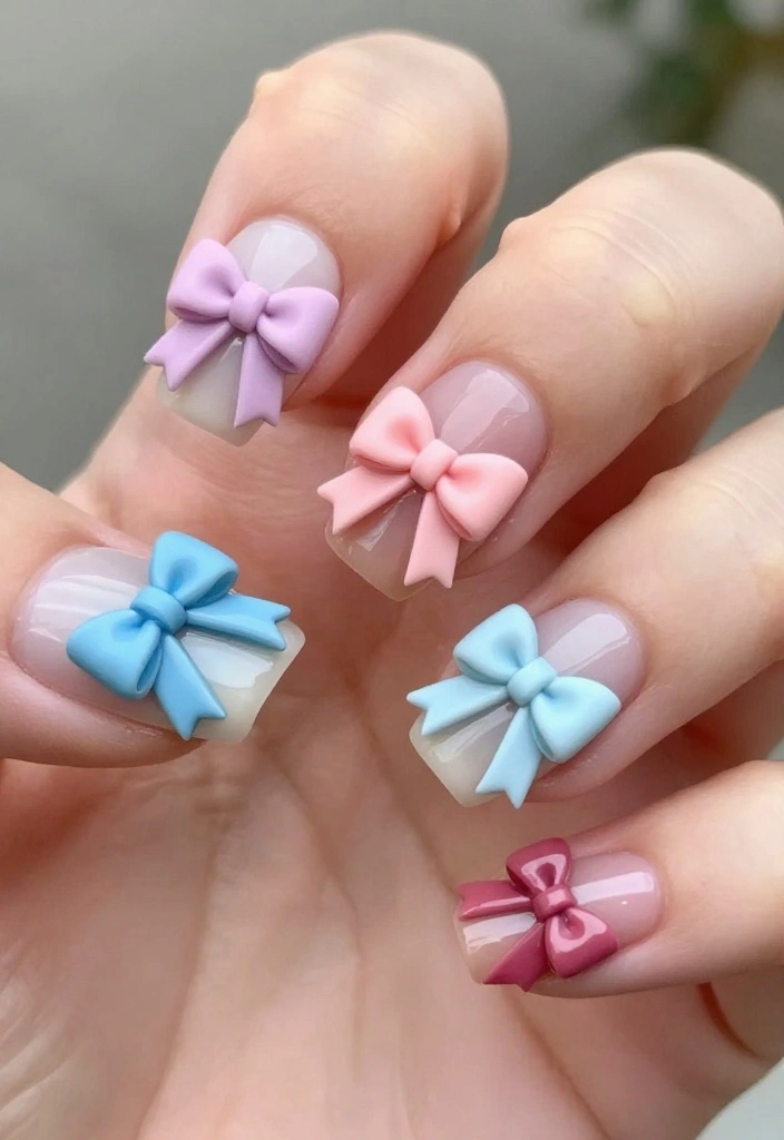 21 Bow Nail Designs That Will Make You the Center of Attention (Check Out #3!) - 20. Layered Bow Designs 1