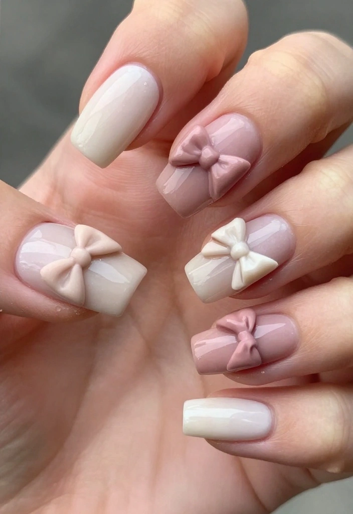 21 Bow Nail Designs That Will Make You the Center of Attention (Check Out #3!) - 8. Textured Bow Designs 1