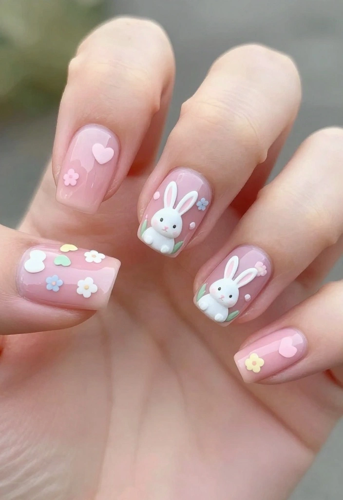 21 Bunny Nails Perfect for Spring That You’ll Want to Show Off! 🌸 - 1. Sweet Pastel Bunny 1