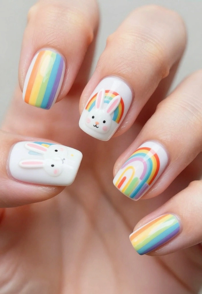21 Bunny Nails Perfect for Spring That You’ll Want to Show Off! 🌸 - 11. Rainbow Bunny 1