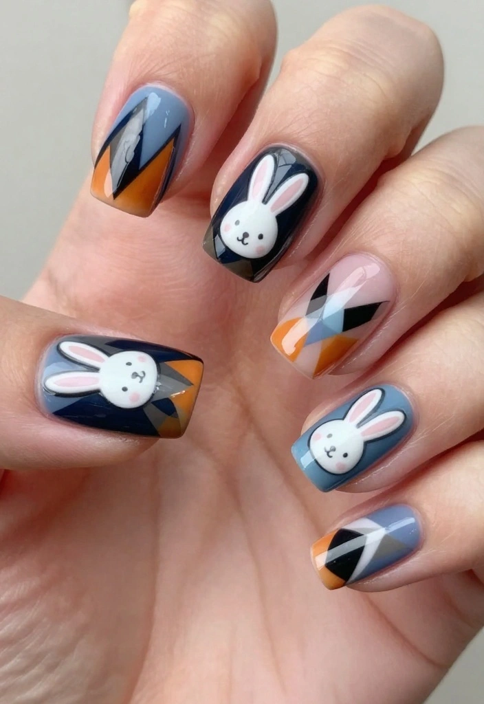 21 Bunny Nails Perfect for Spring That You’ll Want to Show Off! 🌸 - 12. Geometric Bunny Shapes 1