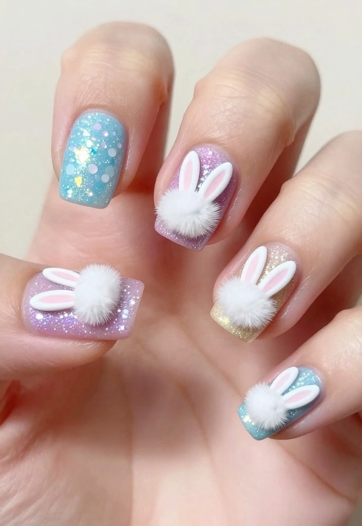 21 Bunny Nails Perfect for Spring That You’ll Want to Show Off! 🌸 - 15. Bunny Tail Glitter 1
