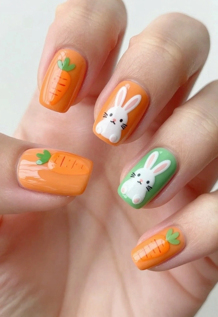 21 Bunny Nails Perfect for Spring That You’ll Want to Show Off! 🌸 - 18. Bunny with Carrots 1