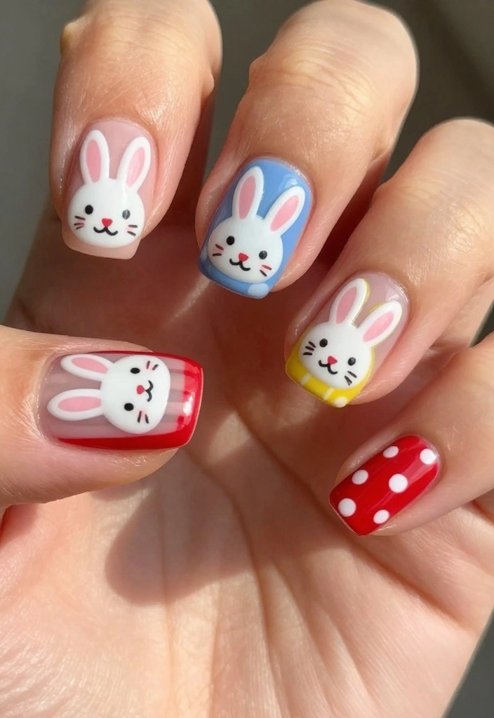 21 Bunny Nails Perfect for Spring That You’ll Want to Show Off! 🌸 - 19. Bunny Faces in Patterns 1