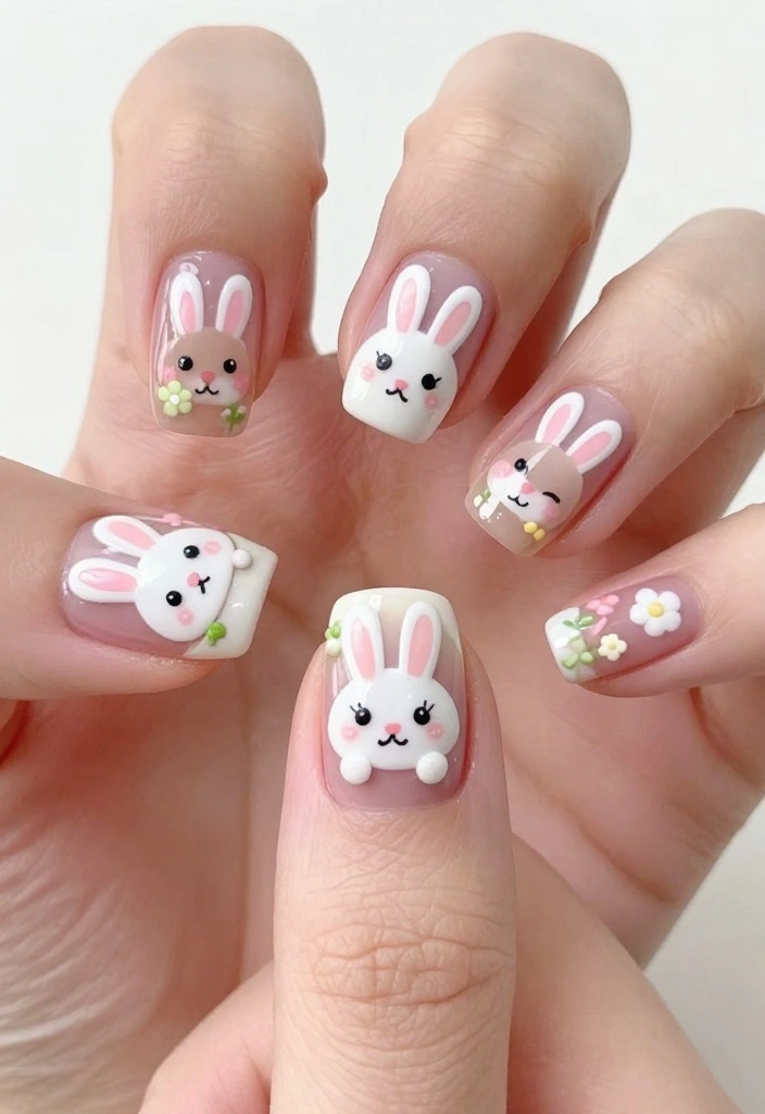21 Bunny Nails Perfect for Spring That You’ll Want to Show Off! 🌸 - 5. Bunny Face Design 1