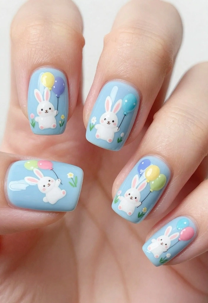 21 Bunny Nails Perfect for Spring That You’ll Want to Show Off! 🌸 - 8. Bunny Balloon Nails 1