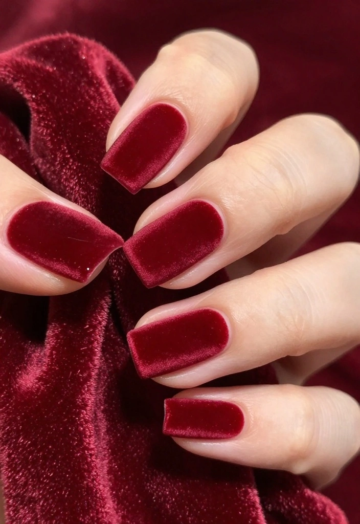 21 Chic Red Holiday Nails That Are Perfect for Winter Celebrations – Don’t Miss #5! - 10. Red Velvet Texture 1