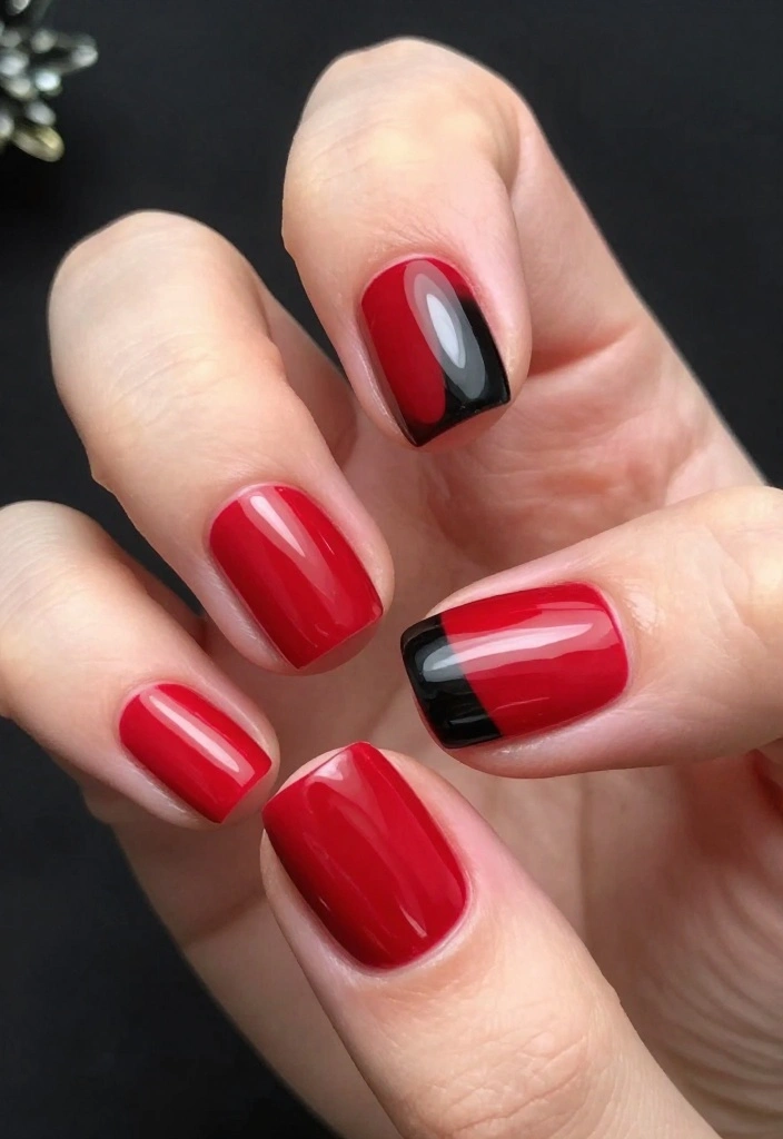 21 Chic Red Holiday Nails That Are Perfect for Winter Celebrations – Don’t Miss #5! - 13. Red with Black Accents 1