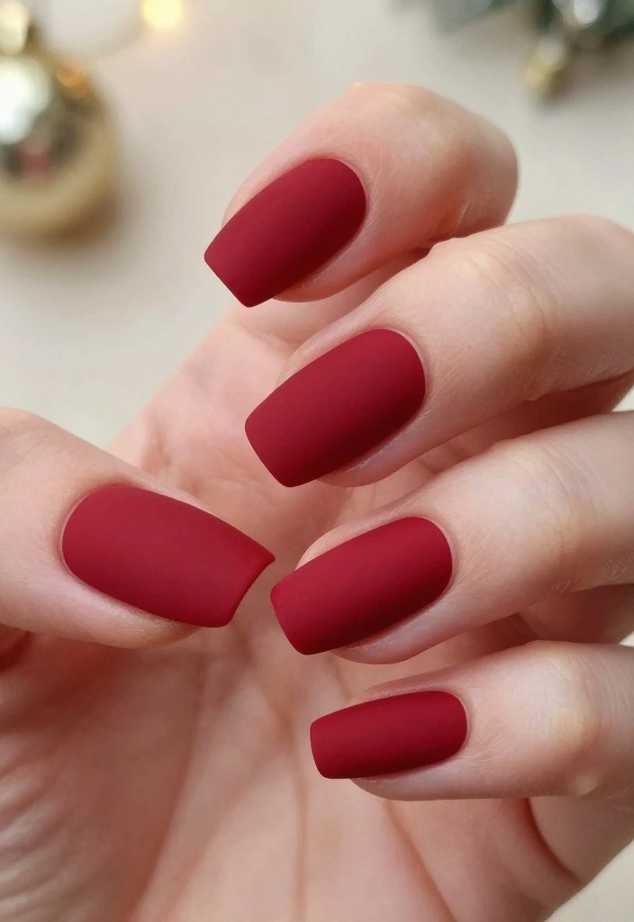 21 Chic Red Holiday Nails That Are Perfect for Winter Celebrations – Don’t Miss #5! - 14. Cherry Red with Matte Finish 1