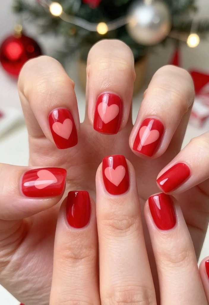 21 Chic Red Holiday Nails That Are Perfect for Winter Celebrations – Don’t Miss #5! - 15. Red Hearts for the Holidays 1