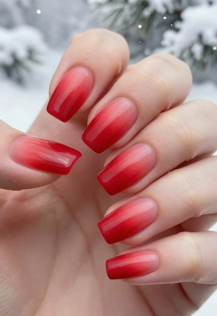 21 Chic Red Holiday Nails That Are Perfect for Winter Celebrations – Don’t Miss #5! - 2. Ombre Red Delight 1