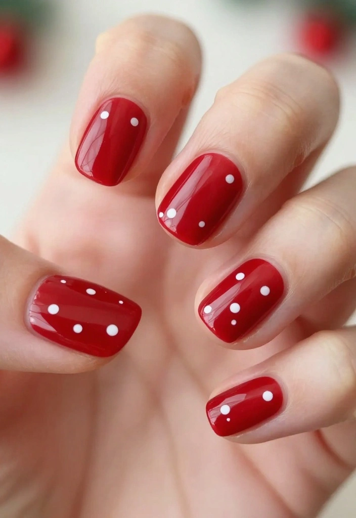21 Chic Red Holiday Nails That Are Perfect for Winter Celebrations – Don’t Miss #5! - 20. Simple Red with White Dots 1